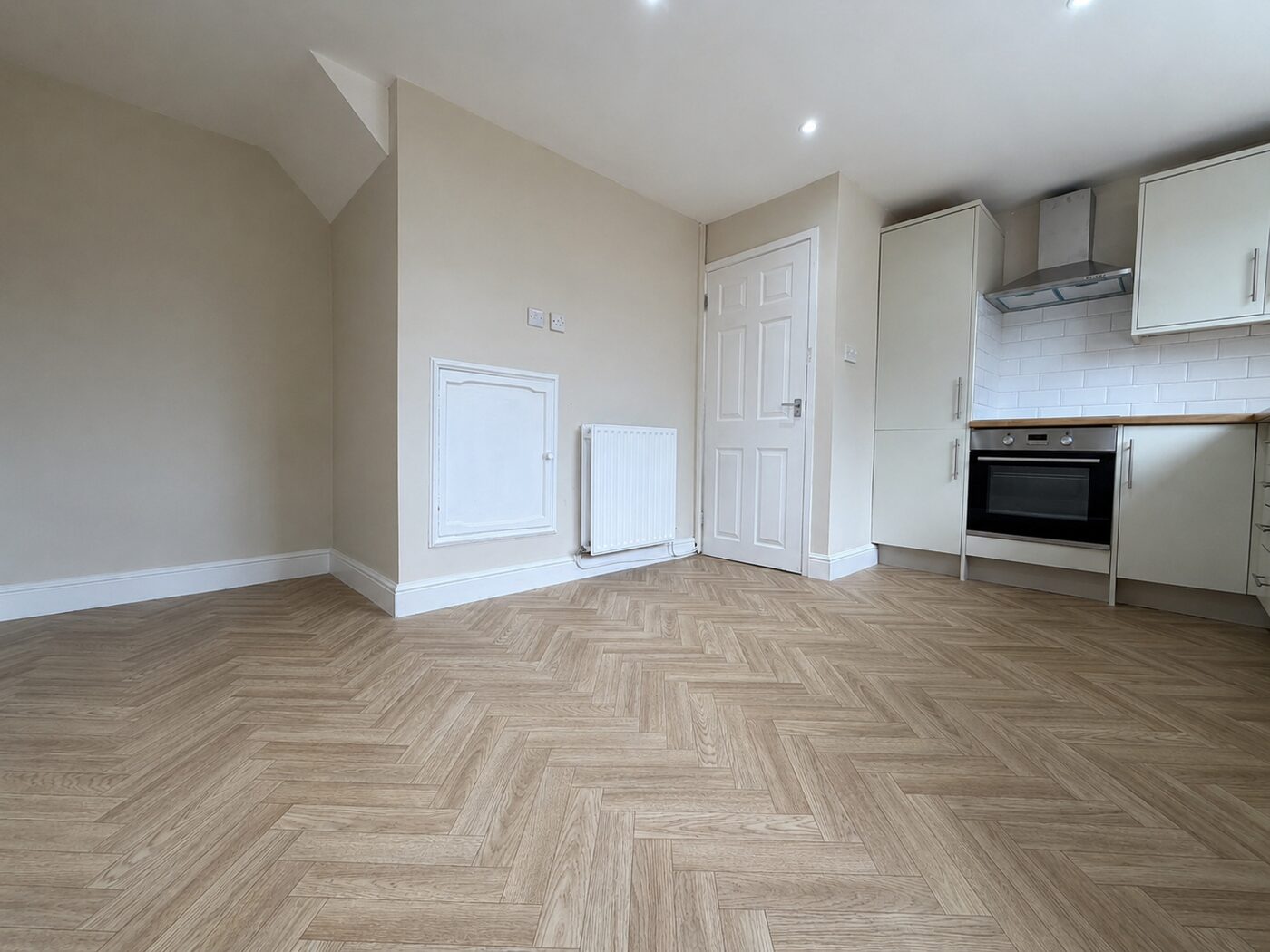 Refurbished kitchen diner with herringbone flooring